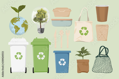Canvastavla Environmental conservation illustration collage element set