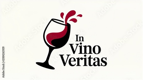 There is truth in wine. Wine banner featuring Latin phrase In Vino Veritas and red wine glass with splashes.