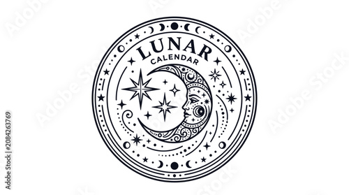 Photos Lunar Calendar Celestial Design with Moon Face and Stars