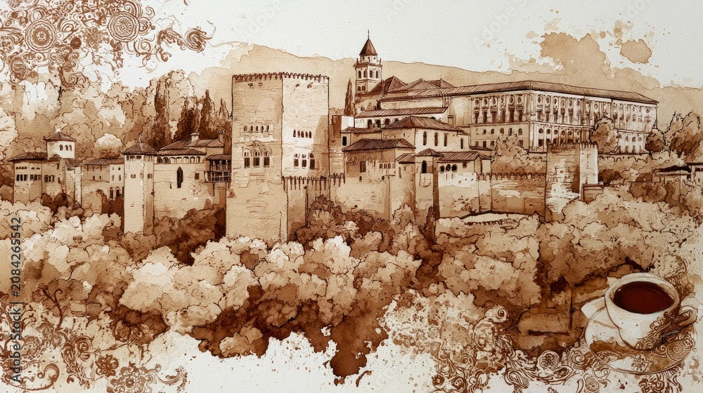 Obraz premium Historic European Castle and Fortress Situated on a Hillside with Forested Area