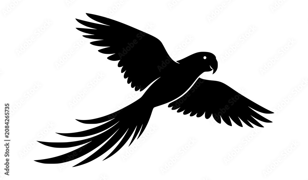 Fototapeta premium Tropical Flying Parrot Silhouette Black Bird Vector Illustration