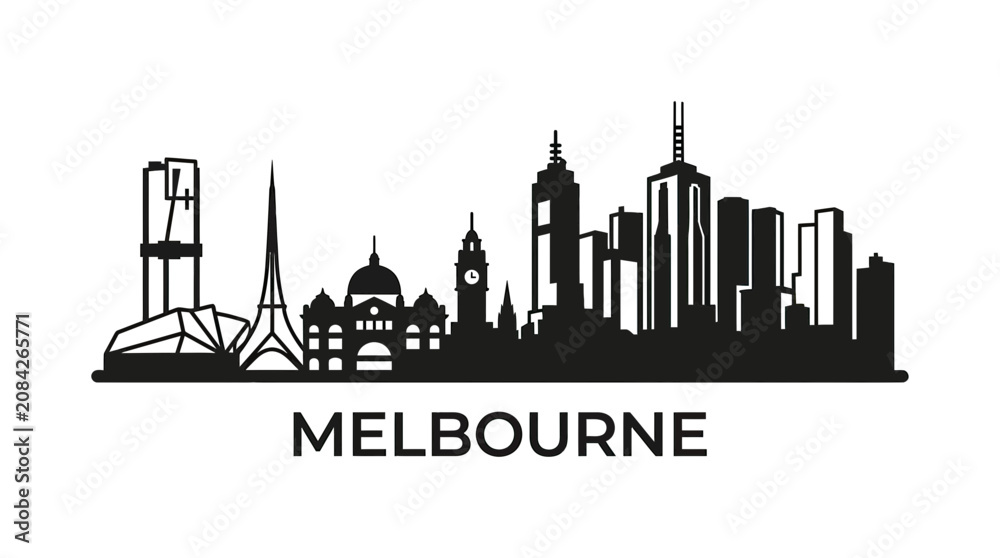 Fototapeta premium Melbourne Skyline Silhouette - Iconic Cityscape Vector