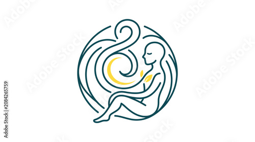 Fotografie Inner Peace Meditation Logo: Human Silhouette, Music Note, Crescent Moon, Gentle