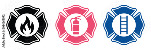 Fotografi Firefighter maltese cross emblem icons featuring fire department badge, st flori