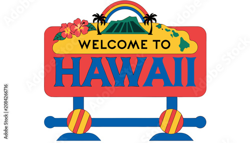 Tableau sur toile Very beautiful realistic vector of a classic roadside welcome sign featuring a c