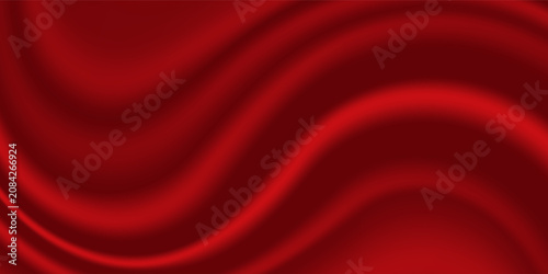 Luxury red satin smooth fabric background. Abstract background luxury red cloth or liquid wave or wavy folds of silk satin background. Red silky fabric. Decoration element for design.