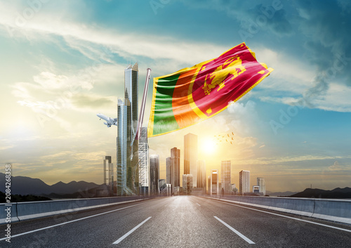 фотографія Sri Lanka national flag waving with modern and developed landscape