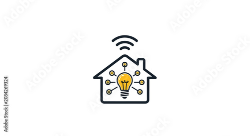 A minimalist icon representing a connected smart home system