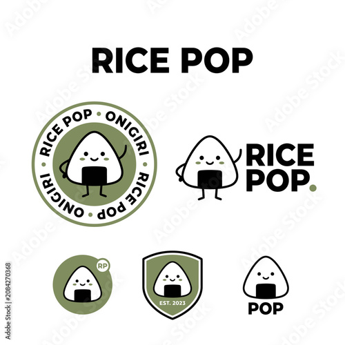 Kawaii Onigiri Mascot Logo Design Set for Japanese Rice Ball Brand