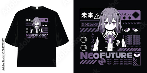 Cuadro en lienzo neo future urban anime streetwear graphic tee japanese kanji aesthetic clothing