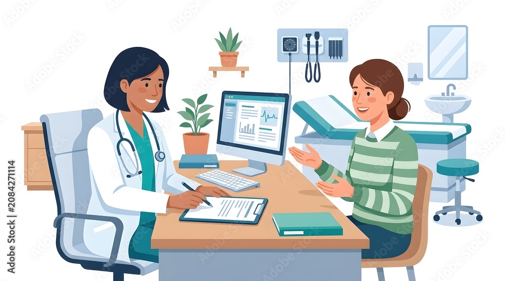 Fototapeta premium Doctor consulting with patient in modern clinic office