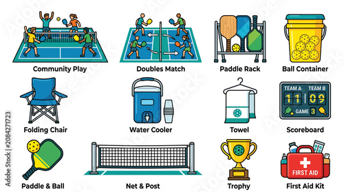 Ping Pong Table and Equipment Icons.