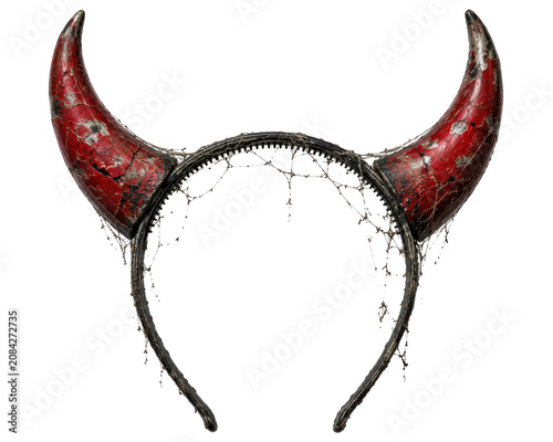 Aged devil horn headband isolated on white, png transparent background.
