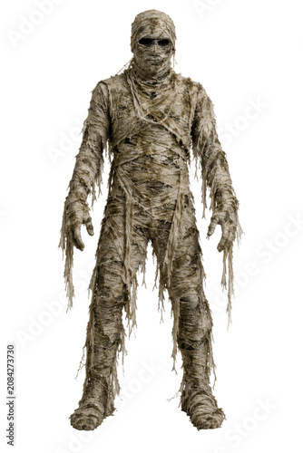 Mummy figure isolated on white, png transparent background.