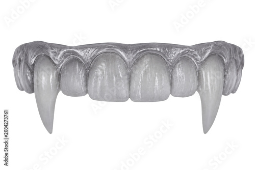 White vampire teeth isolated on white, png transparent background.