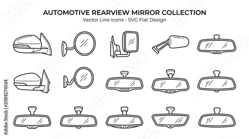 Bild auf Leinwand Automotive Rearview Mirror Collection - Vector Line Icons, SVG Flat Design