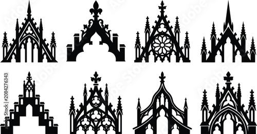 Tableau sur toile Collection of Gothic gable and arch ornaments with tracery designs