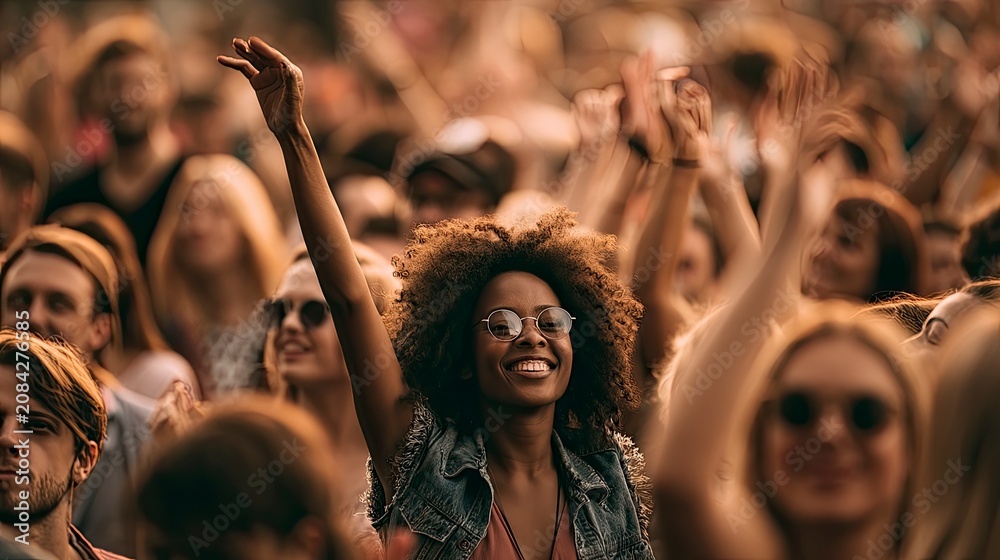 Fototapeta premium Diverse Crowd of People Enjoying Music Festival Outdoors with Smiles