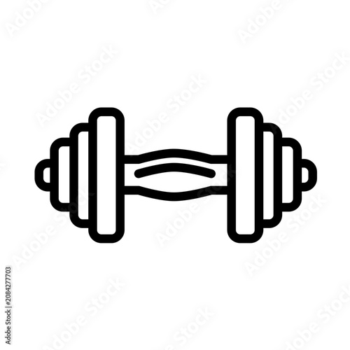 Premium flat line exercise icon featuring a modern dumbbell with rounded monoline strokes and geometric balance. Perfect for fitness apps, gyms, health platforms, websites, and branding.