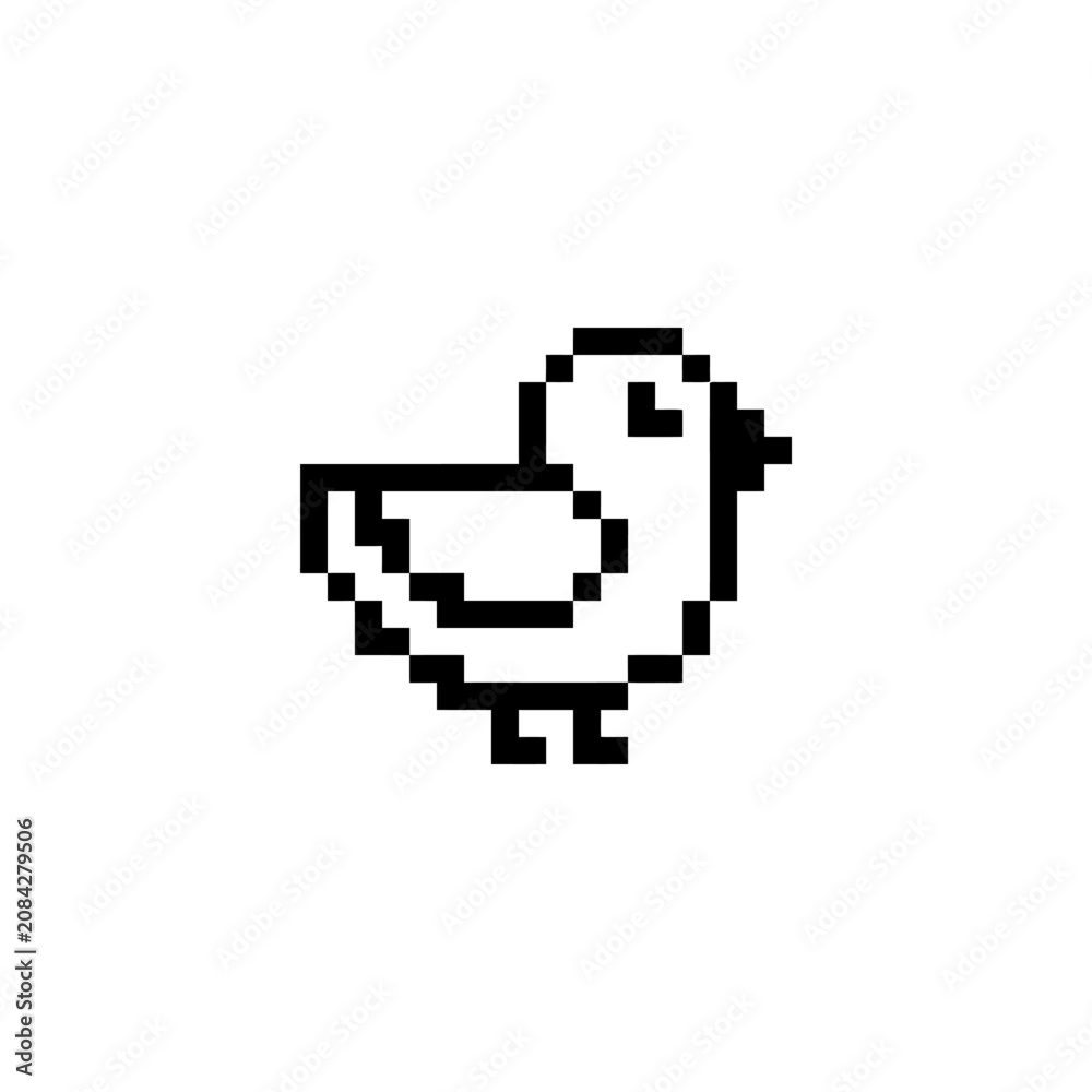 Fototapeta premium A simple pixel art illustration of a small bird on a white background