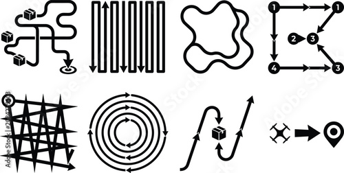 Abstract Arrow Path Navigation and Workflow Silhouette Icon Vector Set