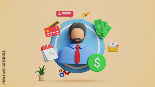 Employee Benefits, Salary, Payroll, HR Management, Workplace Compensation, Digital Benefits, Insurance and Human Resource Technology. 3D Business Profile Icon with Financial Management Icons. 3D
