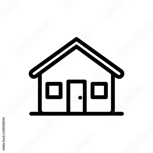 Premium flat line home icon featuring a modern house with clean rounded monoline strokes and geometric balance. Ideal for real estate, smart home, UI, websites, apps, and branding.