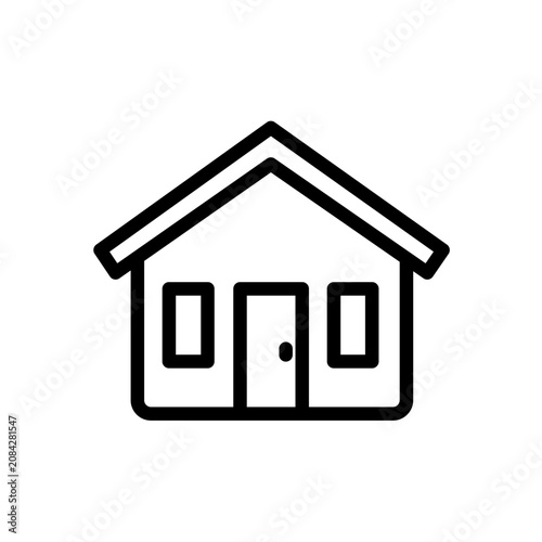 Premium flat line home icon featuring a modern house with clean rounded monoline strokes and geometric balance. Ideal for real estate, smart home, UI, websites, apps, and branding.