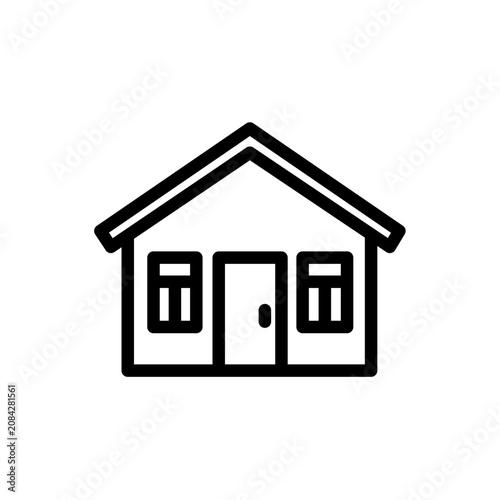 Premium flat line home icon featuring a modern house with clean rounded monoline strokes and geometric balance. Ideal for real estate, smart home, UI, websites, apps, and branding.