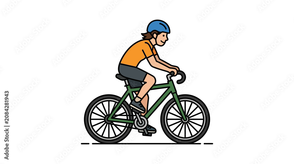 Obraz premium A flat vector illustration of a person riding a bicycle while wearing a safety helmet