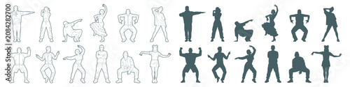 Bild auf Leinwand CAD elevation drawing architecture elements of people dancing and posing in vari