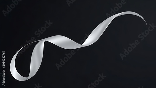 A single long white silk ribbon coiling against a dark background, minimalist.
