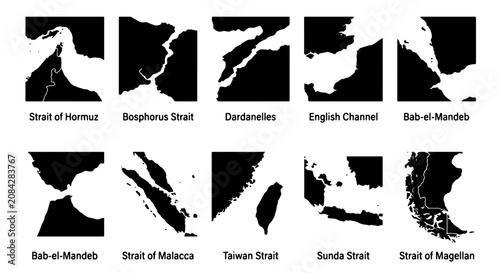 Obraz na płótnie Global Waterways Collection: Strategic Straits and Maritime Passages, Vector Map