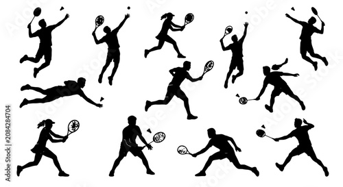 Foto Dynamic Tennis Player Silhouettes, Action Poses Vector Set: Serve, Smash, Volley