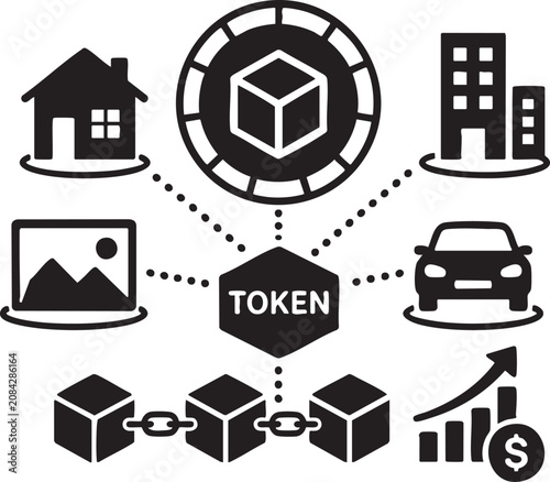 Real World Asset Tokenization and Blockchain Vector Icon