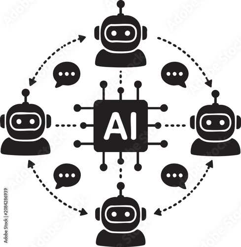 Multi Agent AI Communication and Collaboration Vector Icon