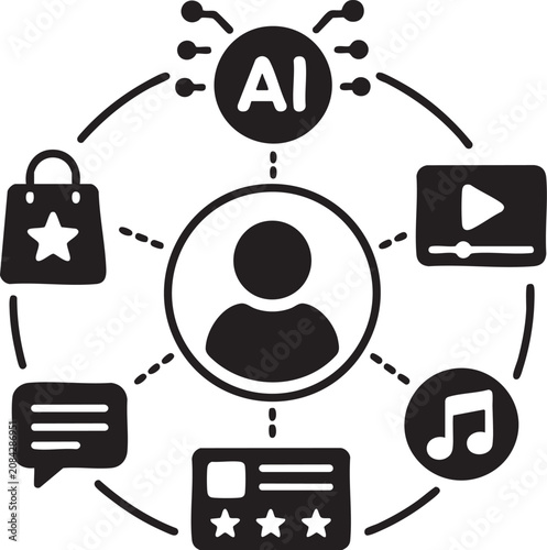 AI Powered Personalized Content Recommendation Vector Icon