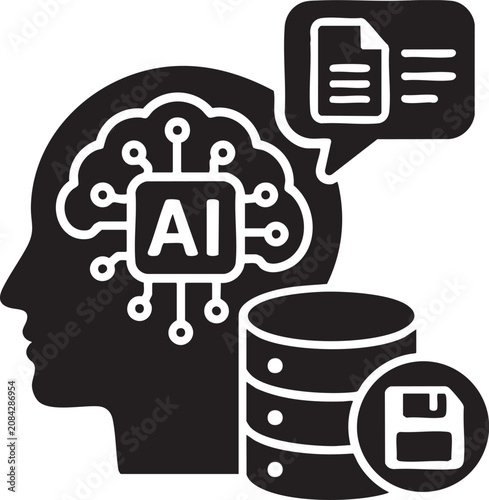 AI Knowledge Management and Intelligent Data Storage Vector Icon