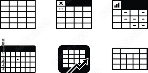 Table grid spreadsheet database data information vector icon set.