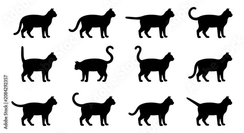 Silhouette Cat Icons, Feline Animal Vector Collection, Black Domestic Pet Poses, Graphic Design Elements, Cute Kitty Illustrations