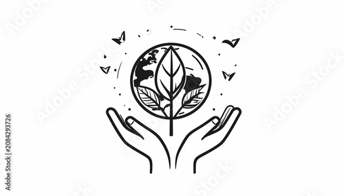 Tablou pe pânză Hands holding earth with green leaf.