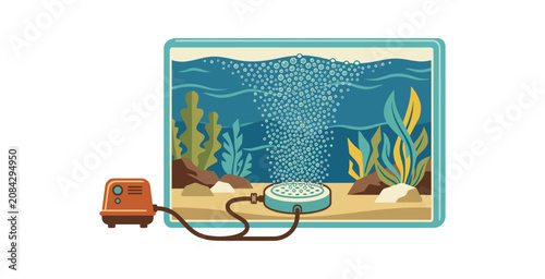 Schilderij op canvas Aquarium Air Pump and Bubbler Vector Illustration