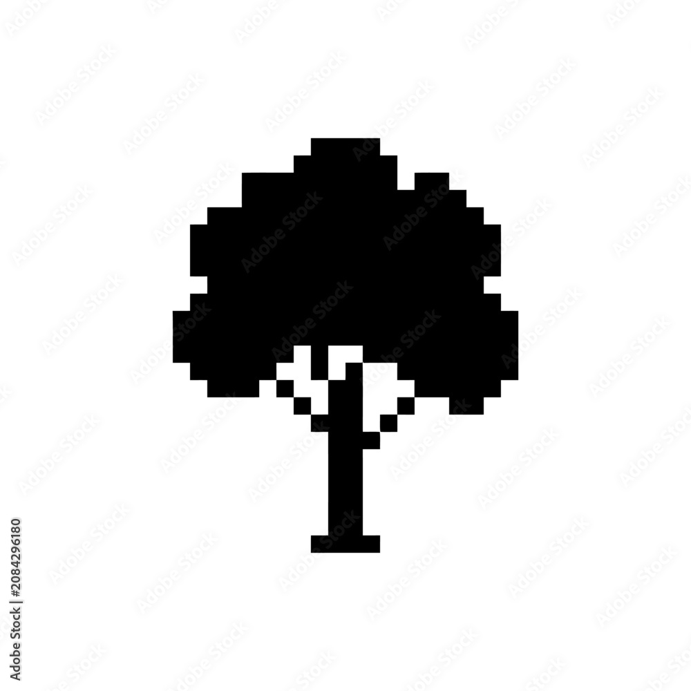 Fototapeta premium A simple black pixel art tree icon isolated on a white background