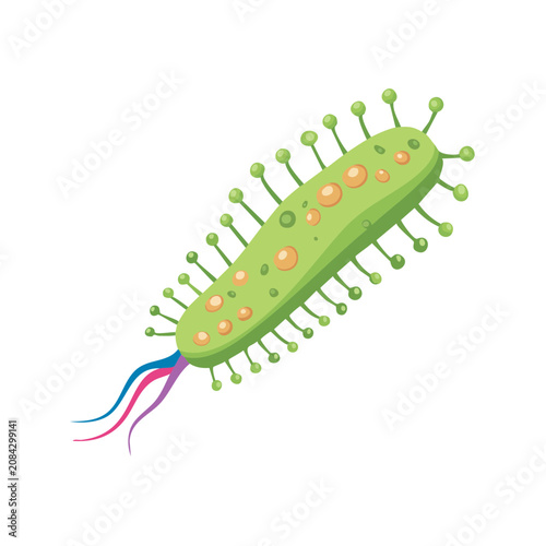 Green bacterium with flagella and pili