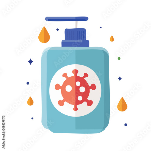 Hand Sanitizer Bottle with Virus Icon