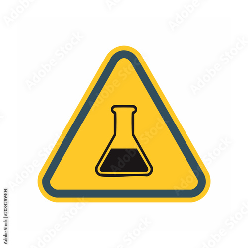 Yellow warning sign with laboratory flask icon