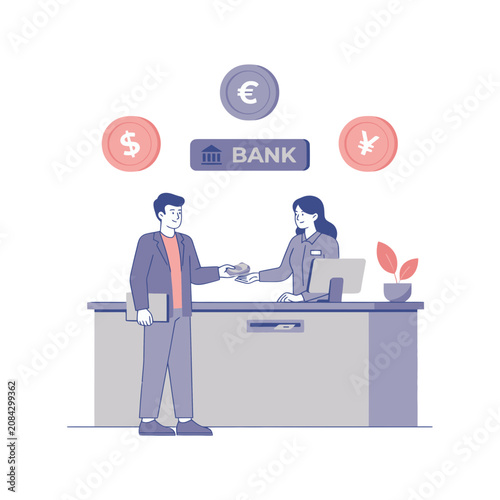 Bank transaction with currency symbols