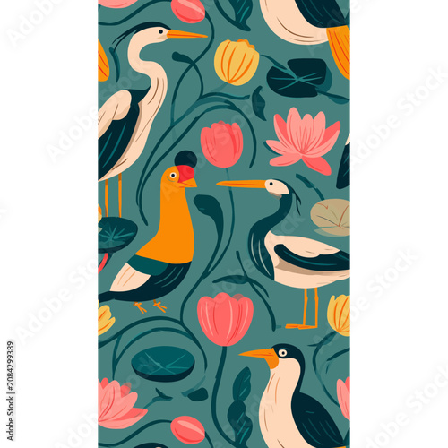 Birds and flowers pattern