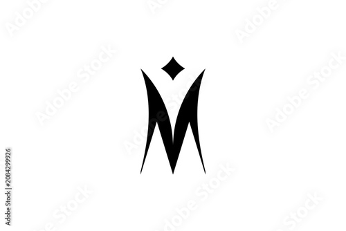 Abstract Geometric Letter M Monogram Logo with Luxury Diamond Crown Shape, Minimalist Black Vector