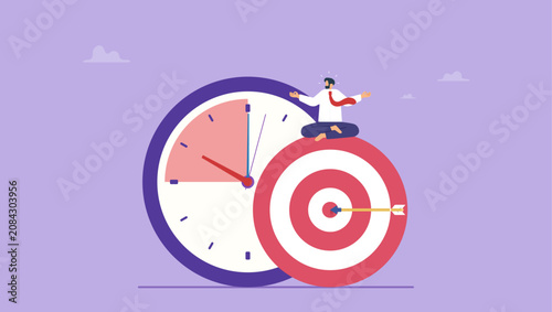 Bild auf Leinwand Calm businessman meditate on target and stopwatch